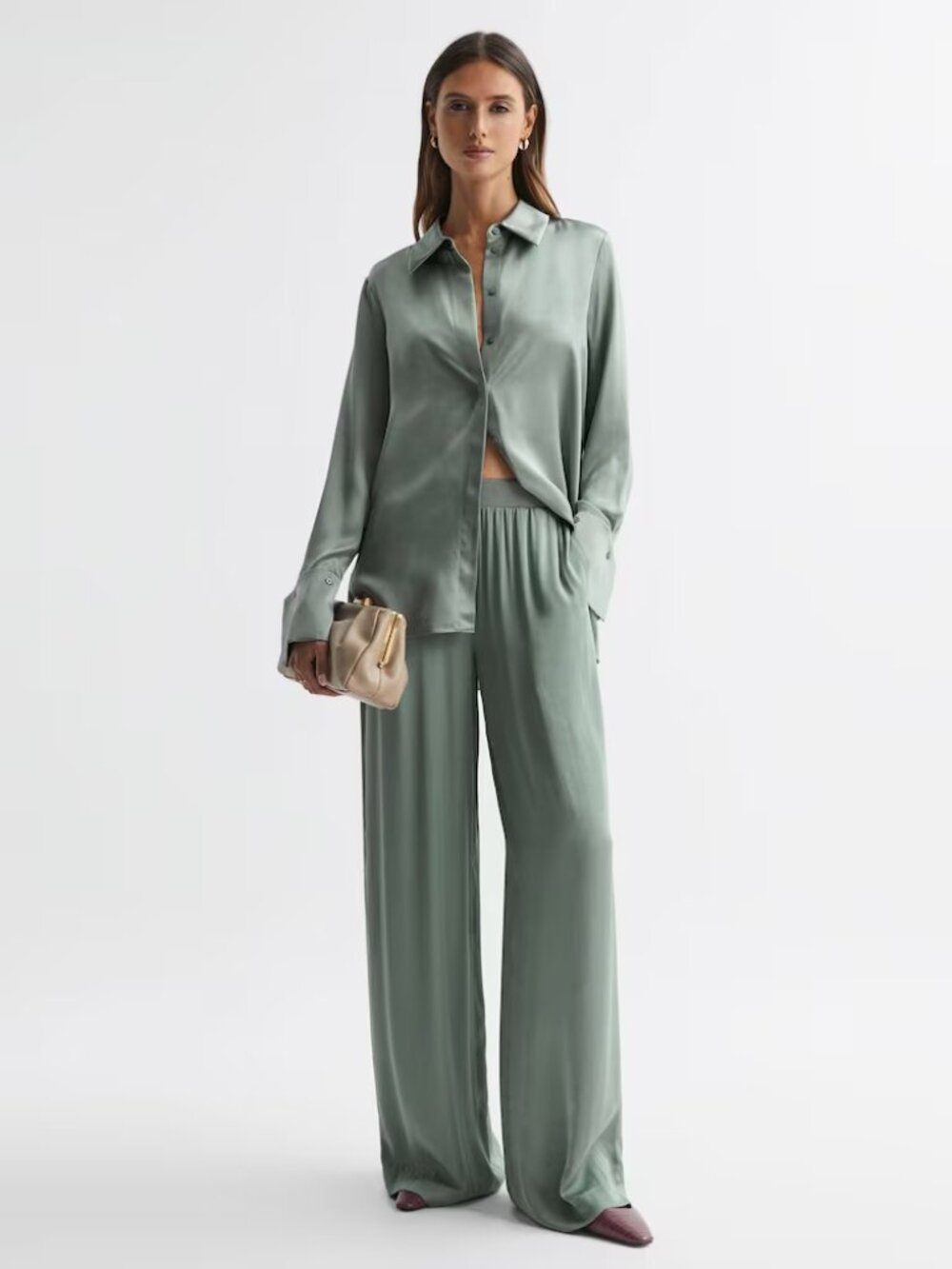 NWOT Imogen Wide Leg Elasticated Waist Trousers in Sage size 4